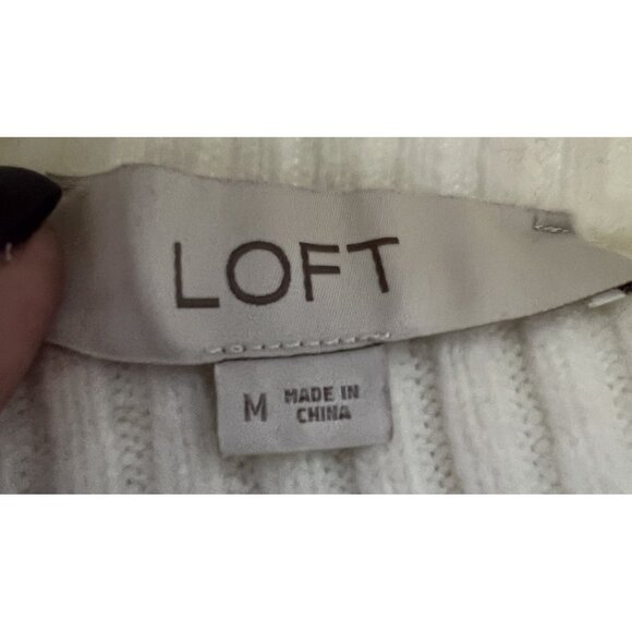 Loft Womens Fair Isle Cable Knit Sweater M White Red Warm Cozy WInter - Picture 5 of 7